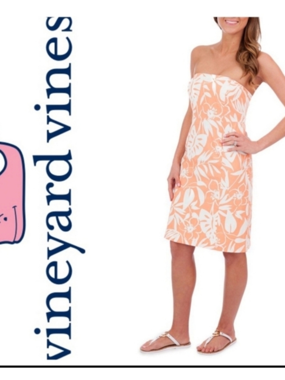 Vineyard Vines Peach Floral Strapless Sundress